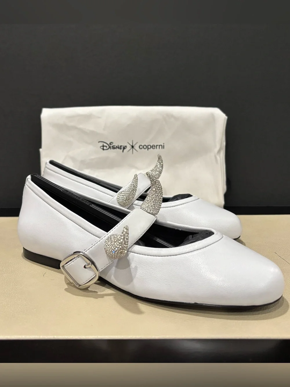 Disney Ballerina Flats, Coperni White Silver Crystal Horn Size 7 Cosplay Pride